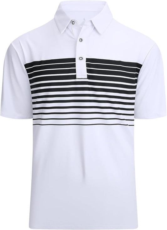 Alex Vando Mens Striped Golf Shirt Moisture Wicking Quick-dry Sports Polo Shirts